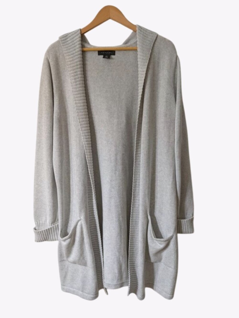 NWOT Tahari Cotton Blend Light Gray Open-Front Hooded Cardigan 1X